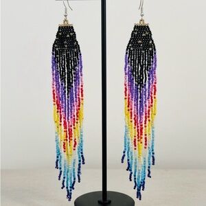 Beaded Fringe Rainbow Chevron Loom Earrings